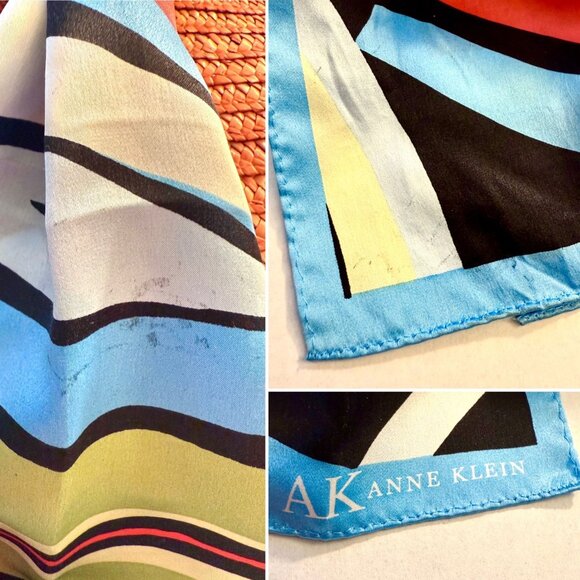 Wide Brim Straw Sun Hat With Anne Klein Multicolor Patterned Silk Scarf Accent - Picture 4 of 12